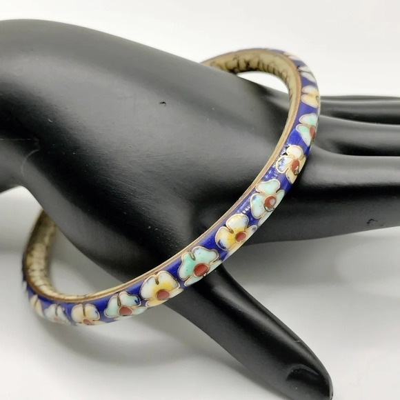 Set of 3 Cloisonne Gold tone Bangle Bracelet Multicolored - Picture 5 of 11